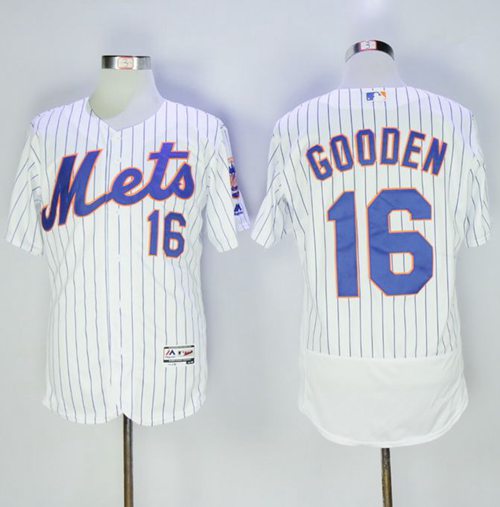 Mets #16 Dwight Gooden White(Blue Strip) Flexbase Authentic Collection Stitched MLB Jersey - Click Image to Close